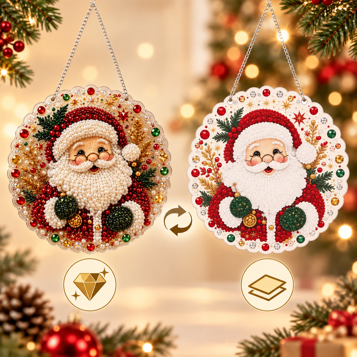Glitzora | Kit de manualidades navideño de diamond painting, adorno de acrílico de 20 × 20 cm