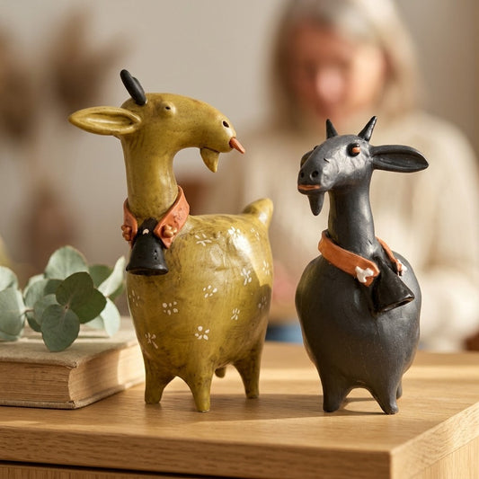 Capreva | Dekoration Ziegenfiguren aus Resin, 2er Set, handbemalt, 15 & 12,8 cm