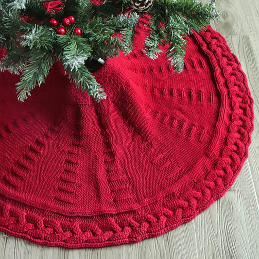 Weihnachtsbaumrock | Strick-Baumdecke aus Wolle in Rot & Weiß | Traditionelle Weihnachtsdekoration