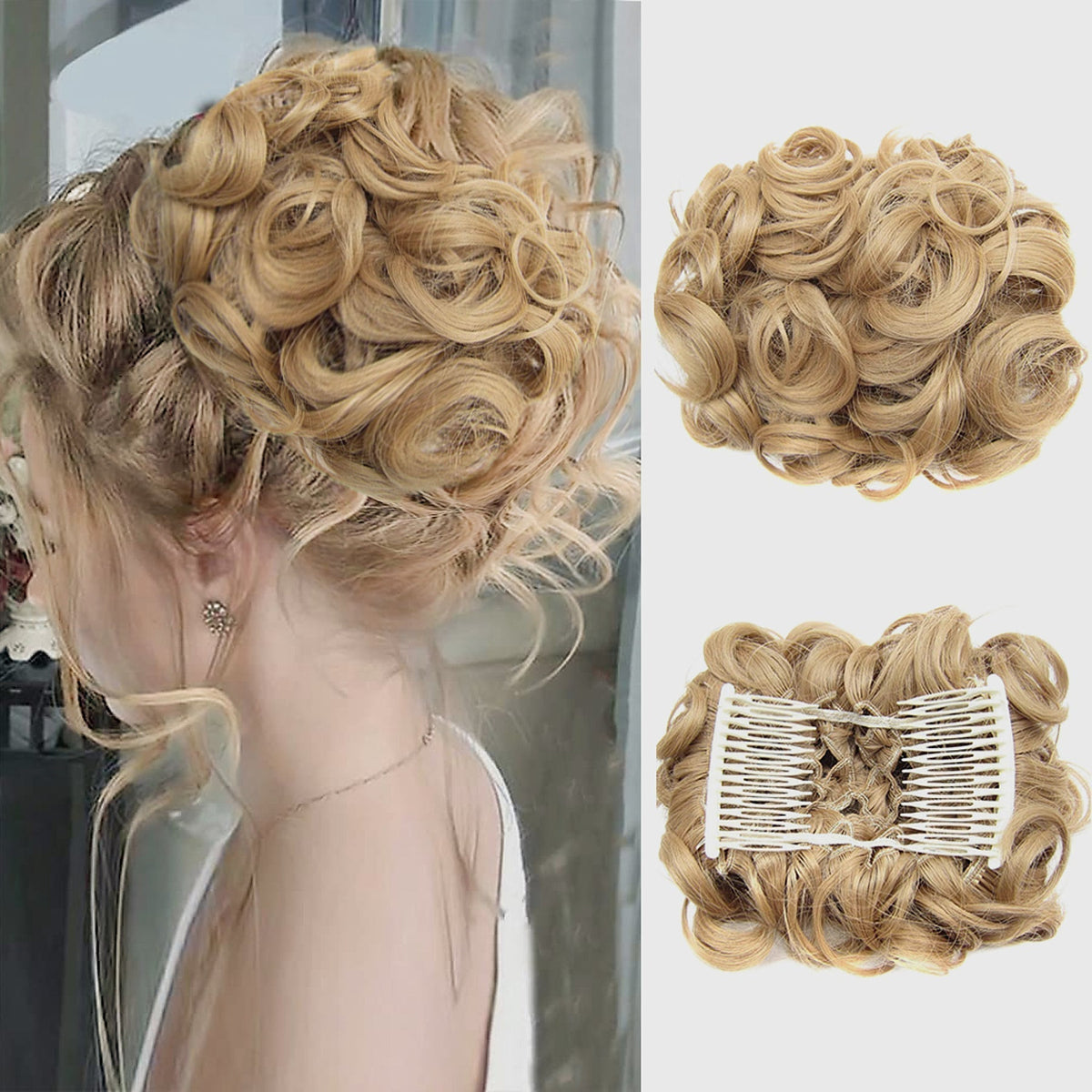 Duttina | Lockiger Messy-Bun-Haarteil mit Gummiband, 2er-Set