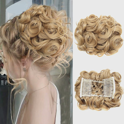Duttina | Lockiger Messy-Bun-Haarteil mit Gummiband, 2er-Set