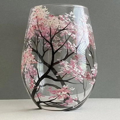 Saisora | Handbemalte Weingläser 4er-Set mit Vier-Jahreszeiten-Baummotiven