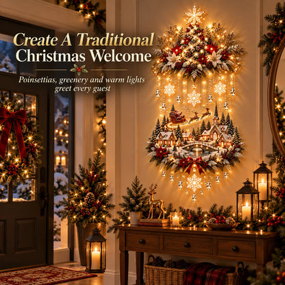 Wintara | Beleuchtete Weihnachtsdeko für die Wand mit Baum und Dorf, 80 cm