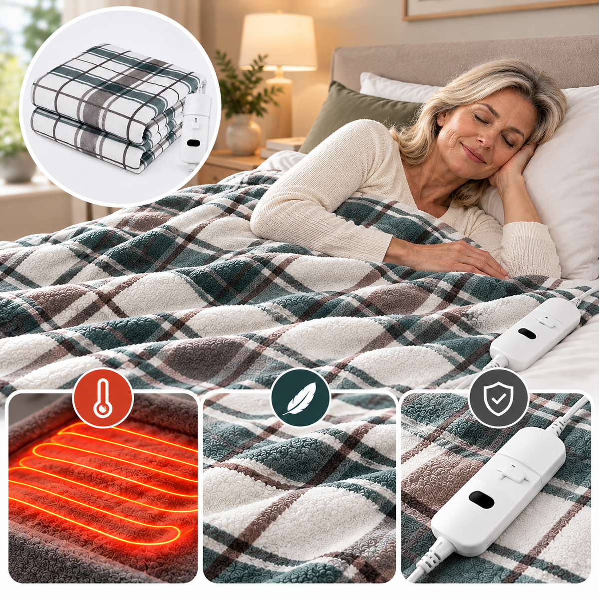 Warmilo | Elektrische Heizdecke mit automatischem Thermostat und 9 Stufen