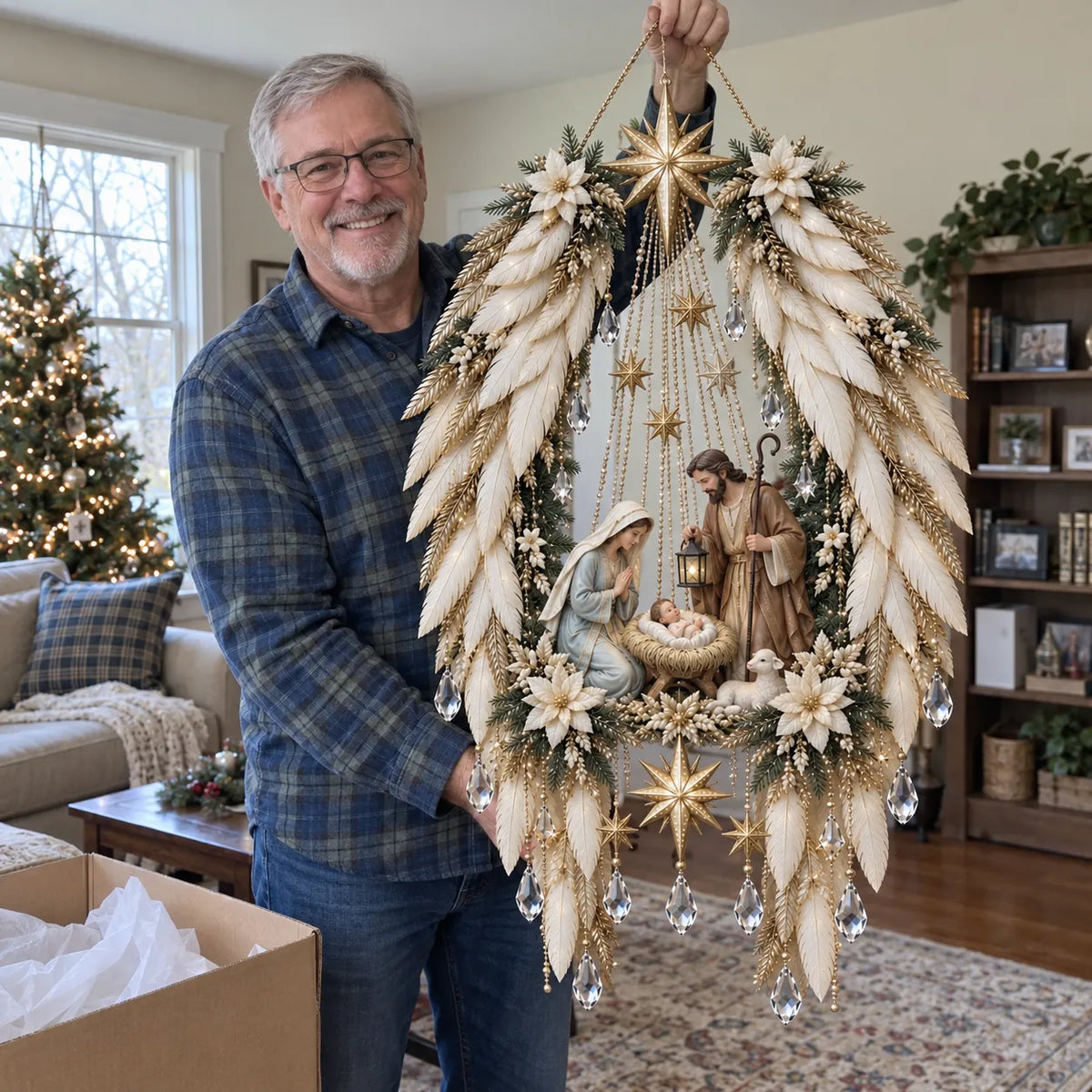 Seraphel | Decorazione natalizia luminosa della natività con ali d’angelo e stella