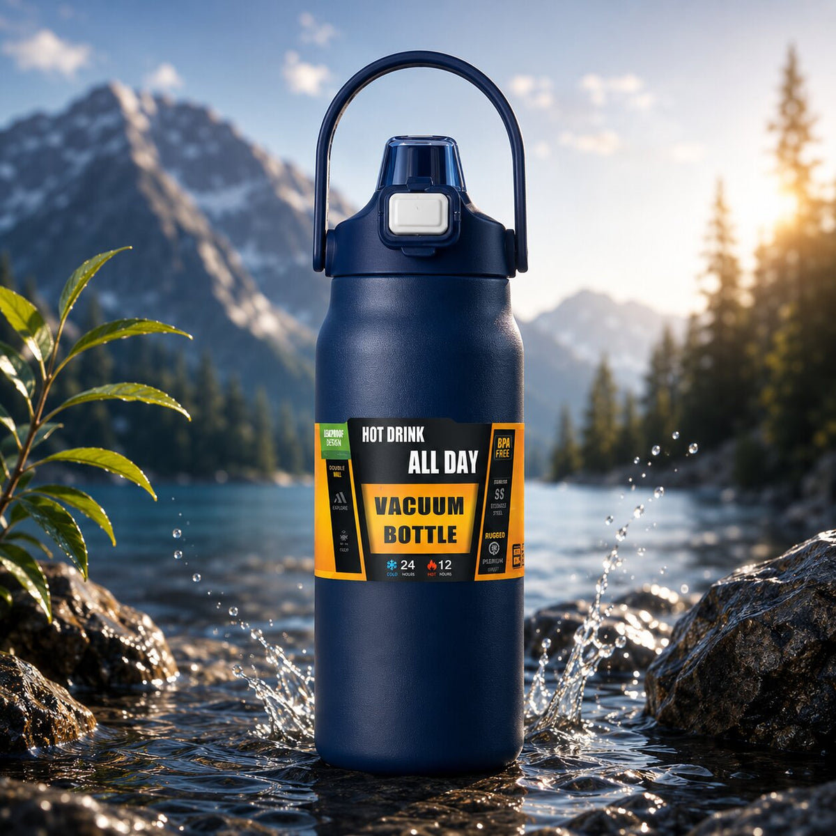 Kalvio | Thermosflasche aus Edelstahl mit Strohhalm, 800 bis 1500 ml