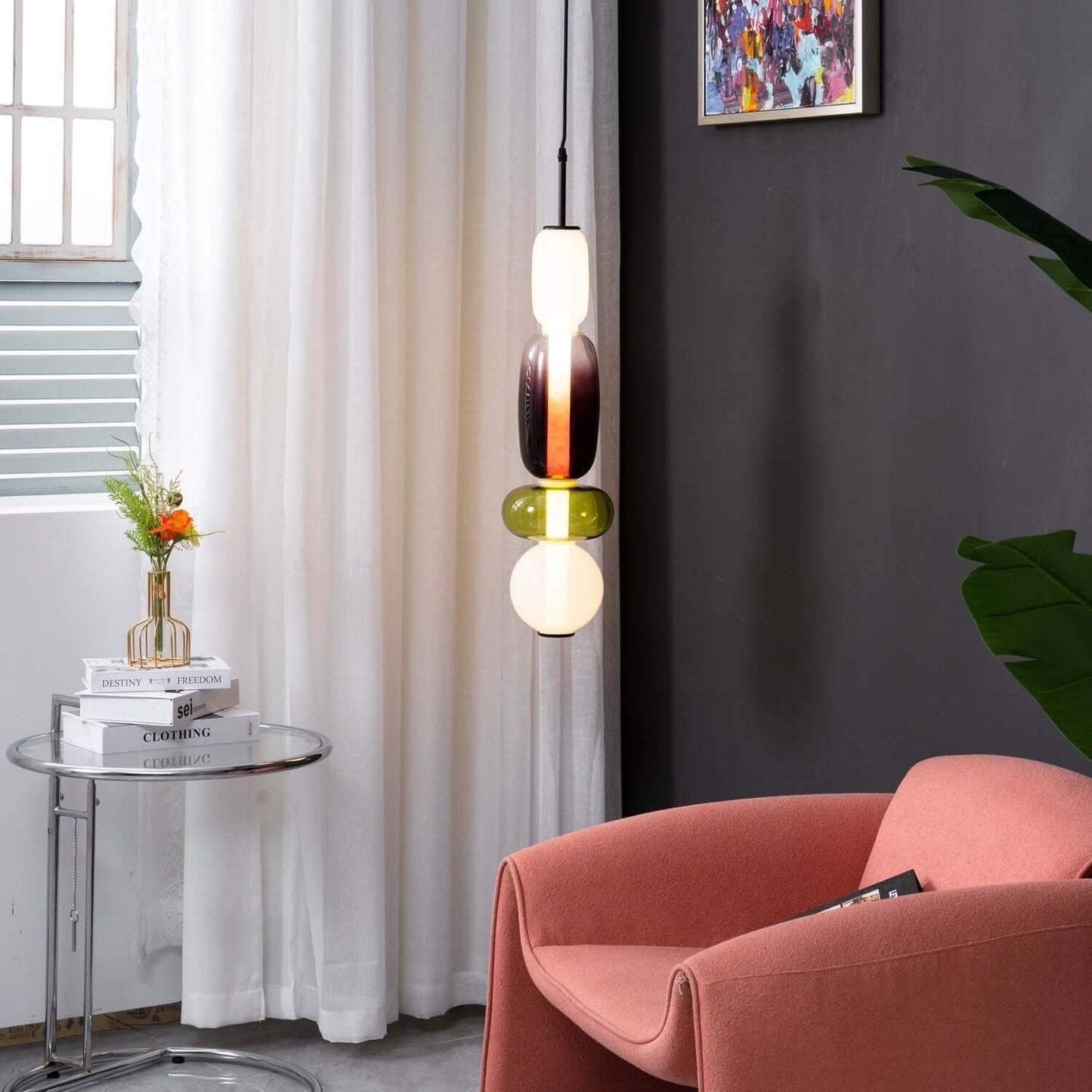 Lampada a sospensione elegante da designer – Vetro colorato moderno