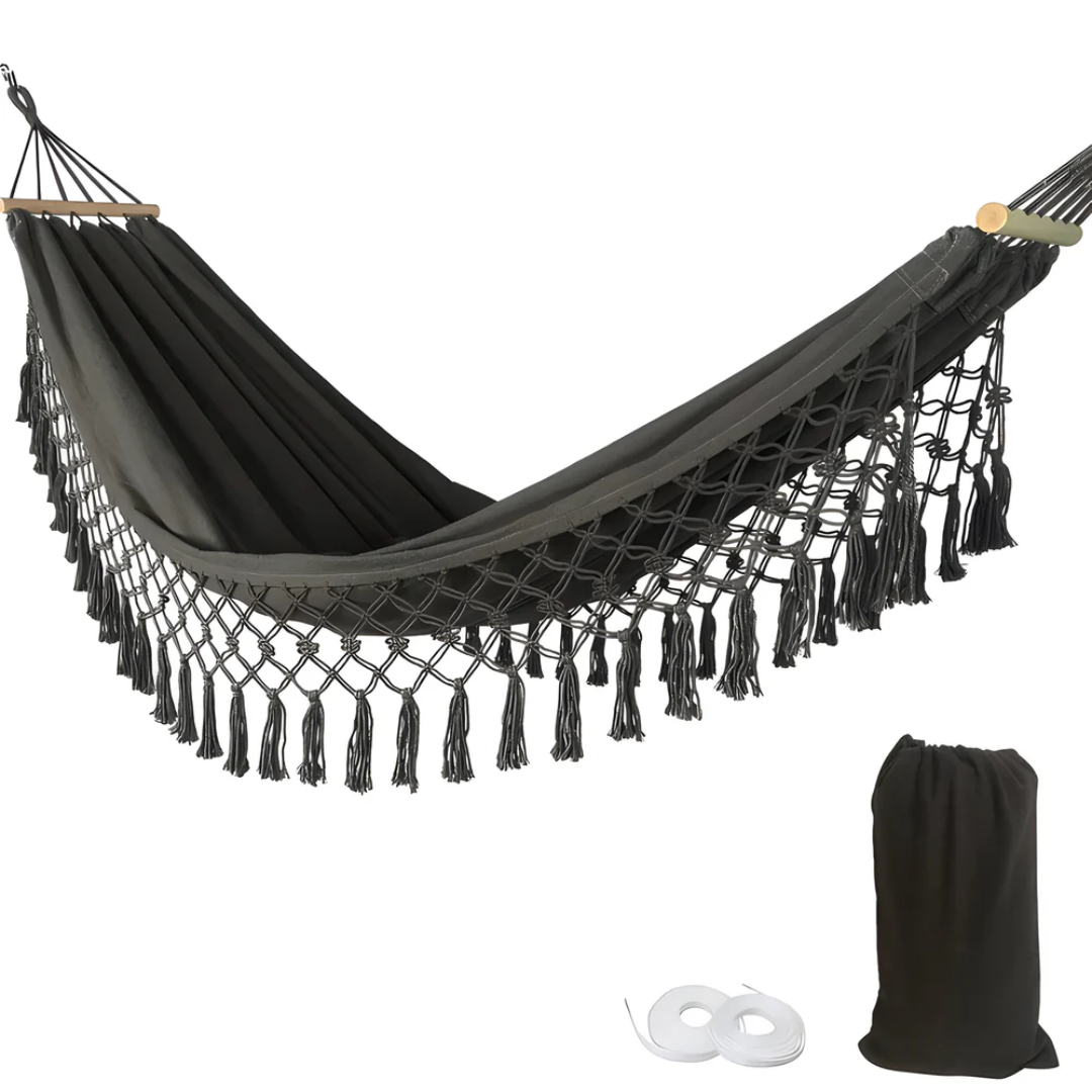 Amaca boho in cotone | Stabile con stecche di legno | Fino a 200 kg