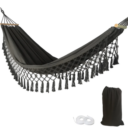 Amaca boho in cotone | Stabile con stecche di legno | Fino a 200 kg