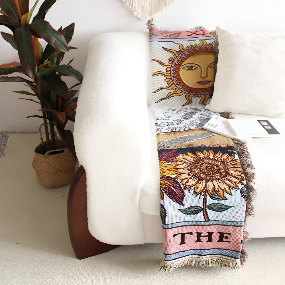 Arazzo da parete Boho Sole | Design Tarocchi | 130x160 cm | Mix di microfibra