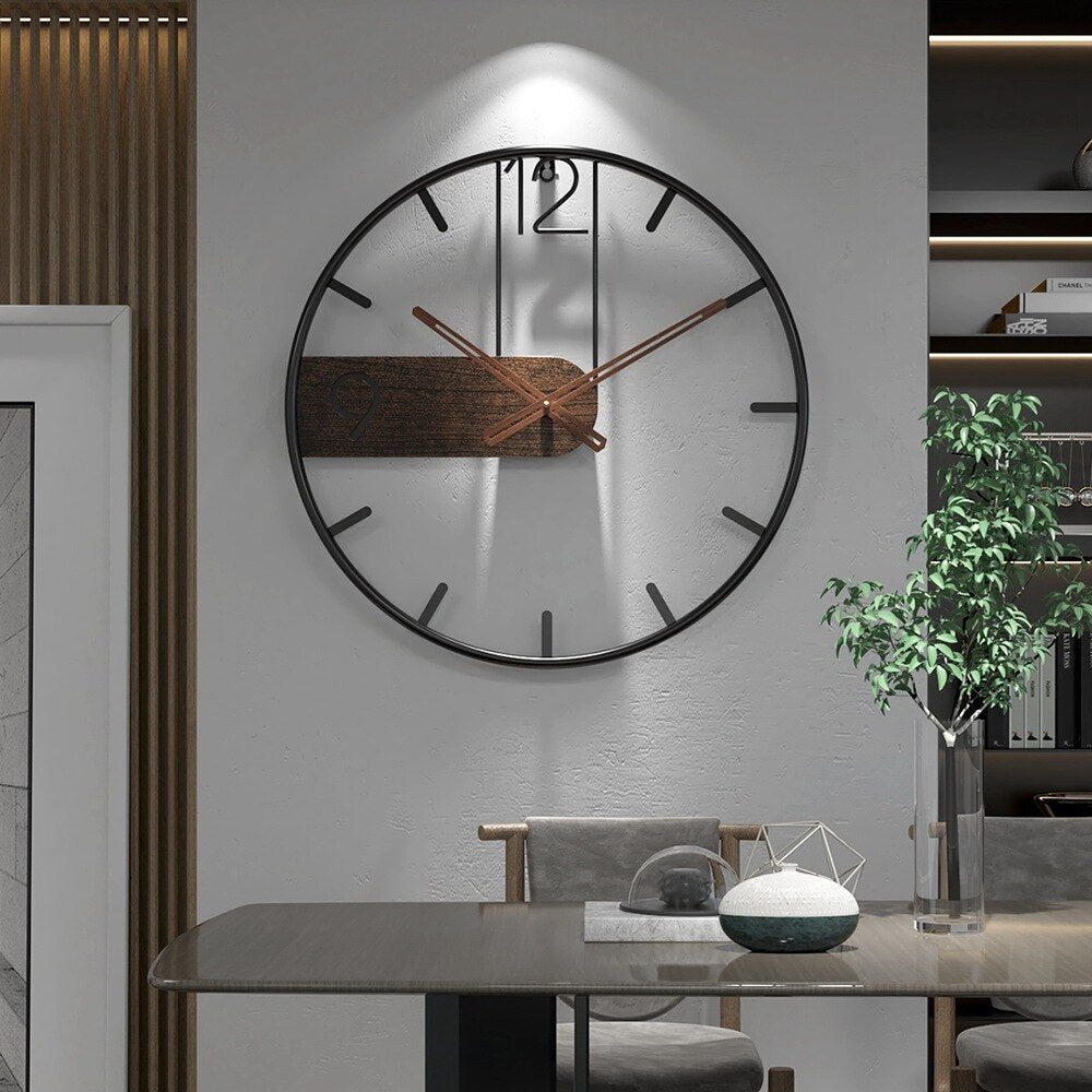 TimberLine | Orologio da parete minimalista in legno di noce e acciaio inox | Bellezza senza tempo per un design abitativo moderno