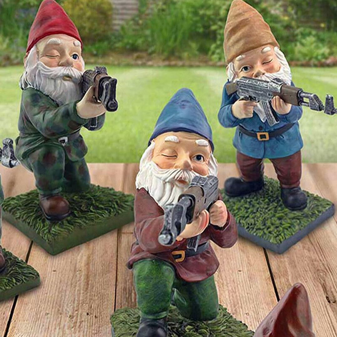 Nano da giardino militare | Nano in uniforme mimetica | Figura da giardino resistente alle intemperie | Resina