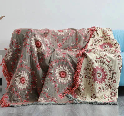 Scandinavian Reversible Blanket with Bird Motif – Stylish & Cozy