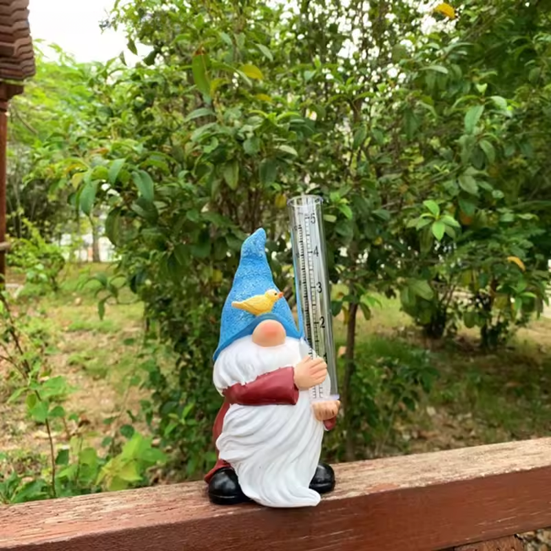 Nano da giardino con pluviometro | Figura decorativa da giardino | Resistente alle intemperie | Resina