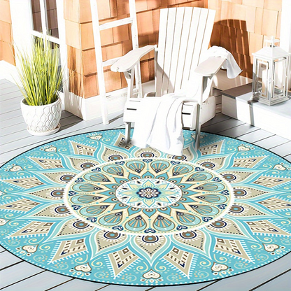 LunaWeave | Elegante tappeto rotondo Mandala | Lavabile e antiscivolo – Design boho per ambienti raffinati