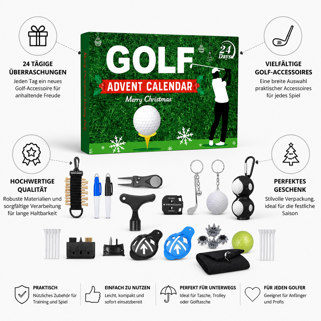 Puttora | Golf Advent Calendar with 24 Doors and Golf Accessories in a Gift Box