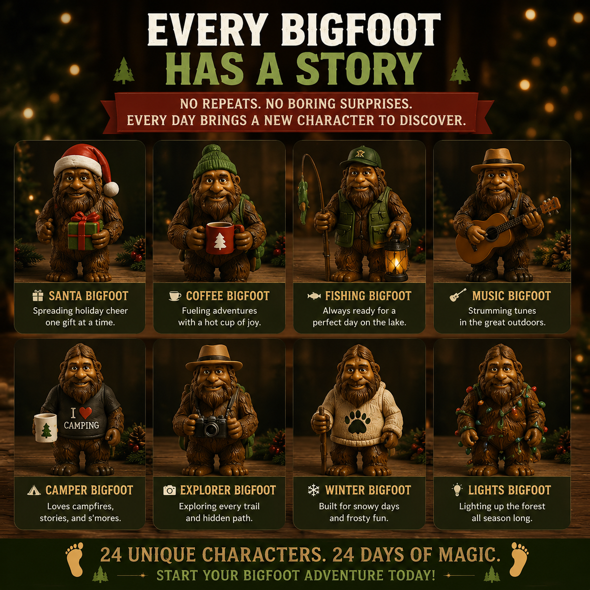 Bergolo | Advent Calendar with 24 Collectible Bigfoot Figures to Display