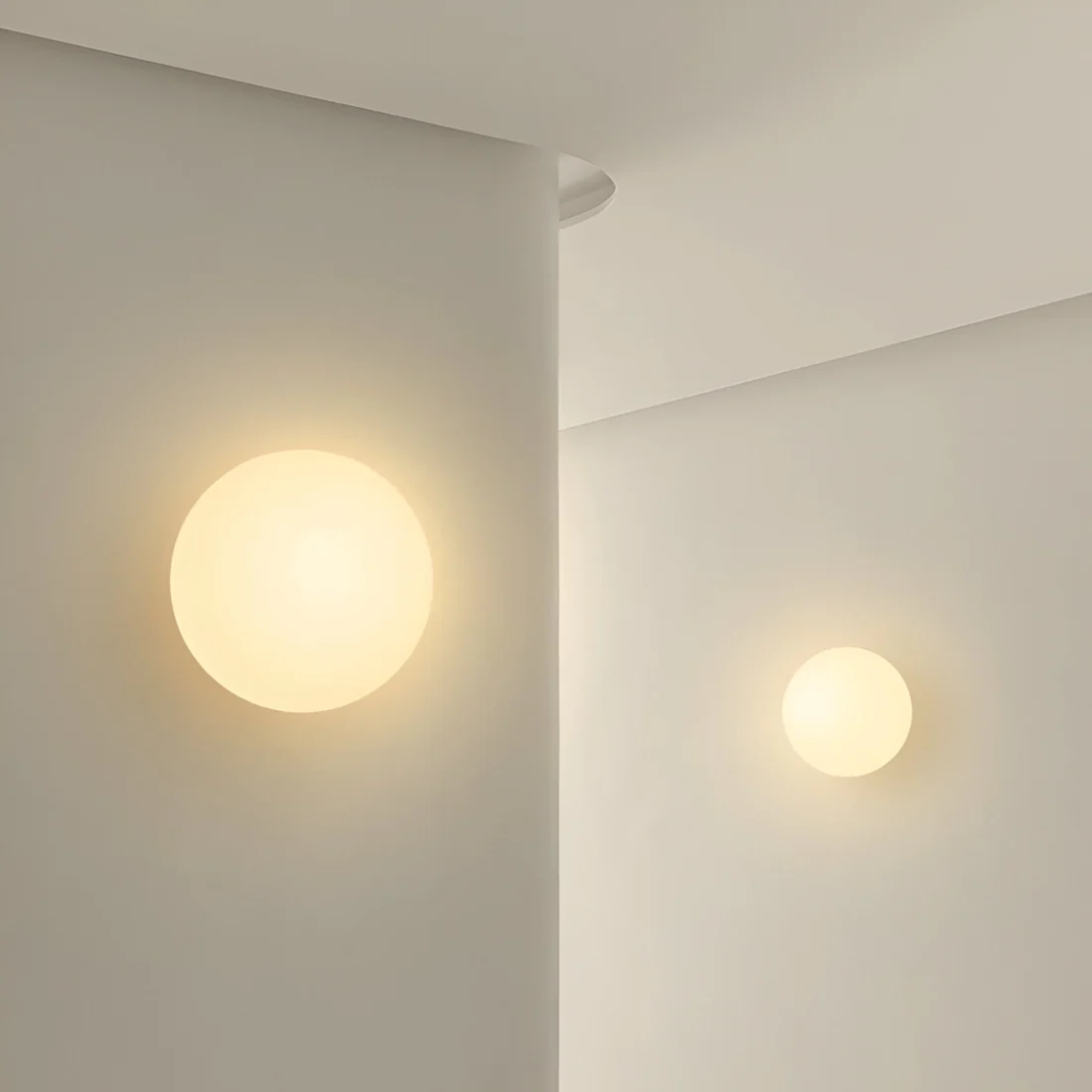Pietra Luma | Applique da parete in vetro rotonda con luce LED bianco caldo