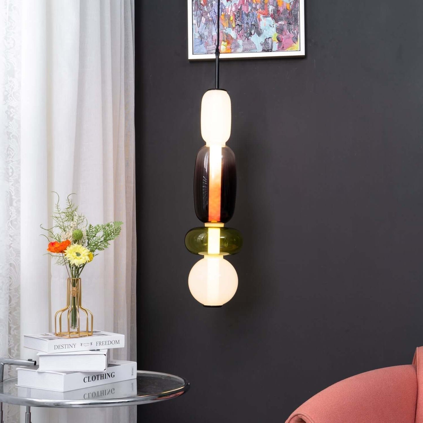 Lampada a sospensione elegante da designer – Vetro colorato moderno