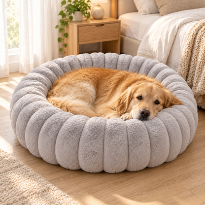 Kuschio | Cuccia rotonda in peluche per cani con bordo morbido, lavabile, Ø 40–80 cm