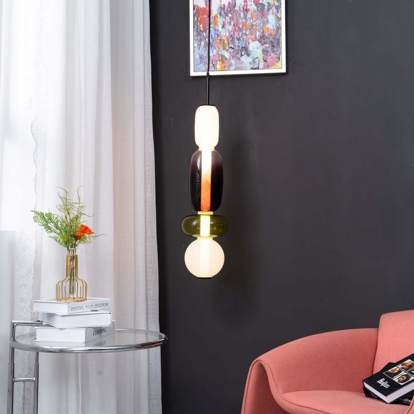 Lampada a sospensione elegante da designer – Vetro colorato moderno