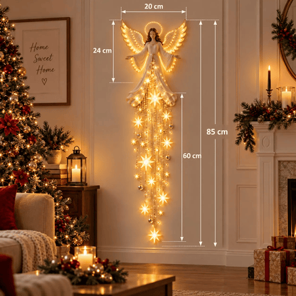 Stellane | LED Engel Wanddeko mit herabfallenden Sternenlichtern, 85 cm