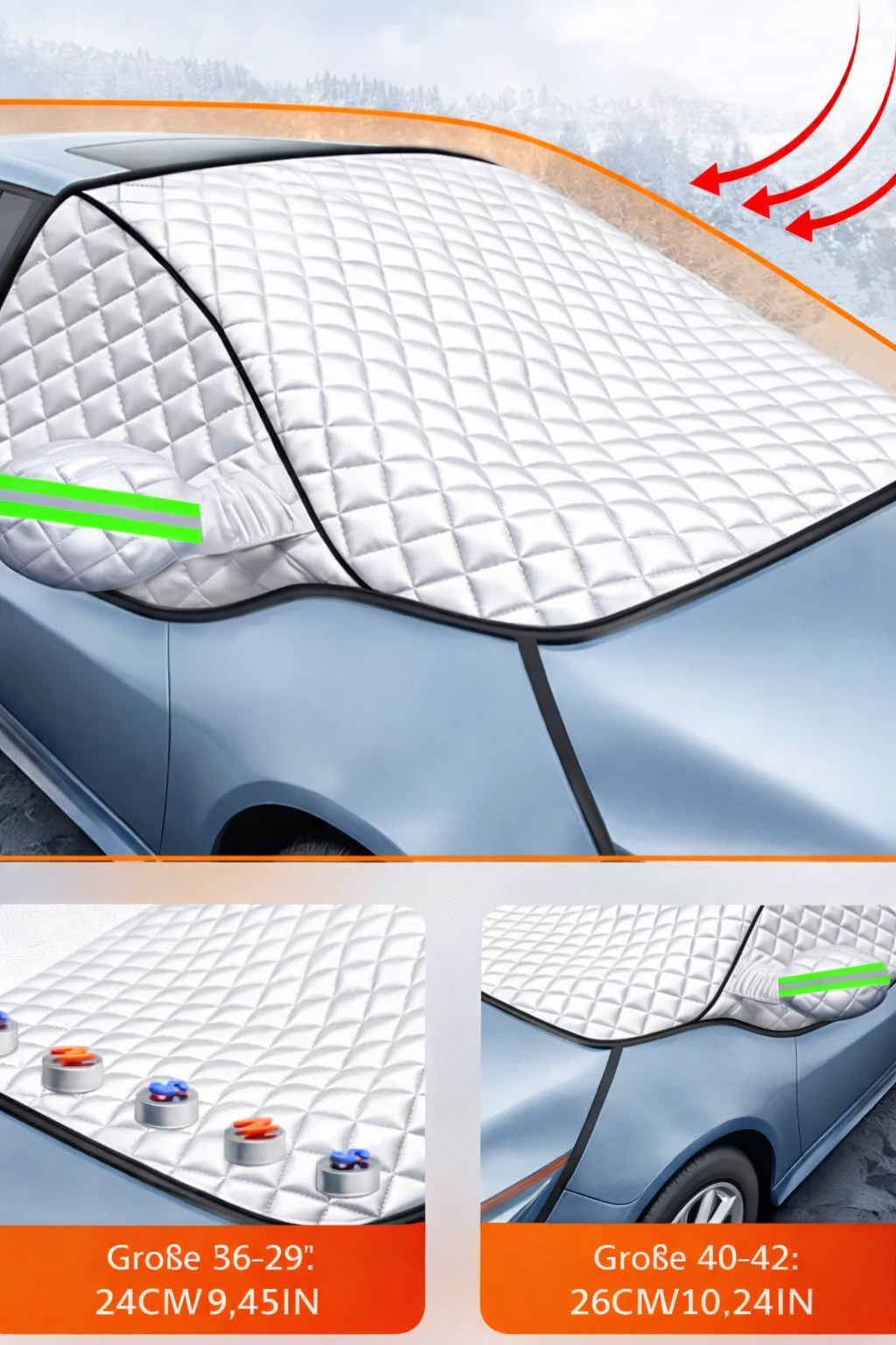 Frontiva | Frontscheibenabdeckung magnetisch, 5-lagig mit Spiegelschutz