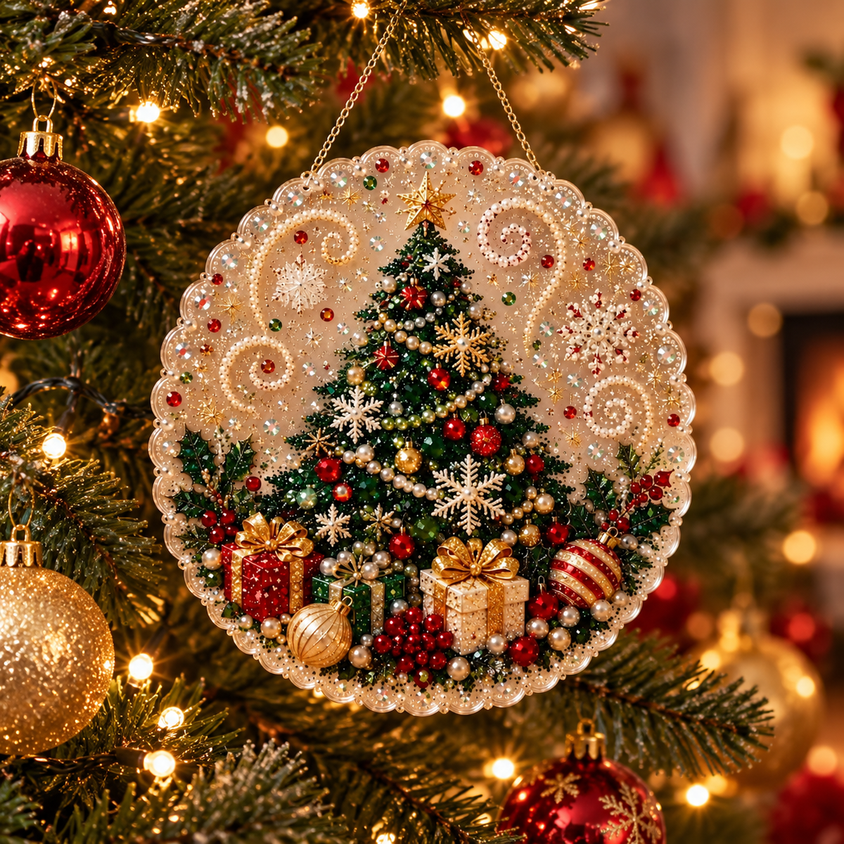 Glitzora | Kit de manualidades navideño de diamond painting, adorno de acrílico de 20 × 20 cm