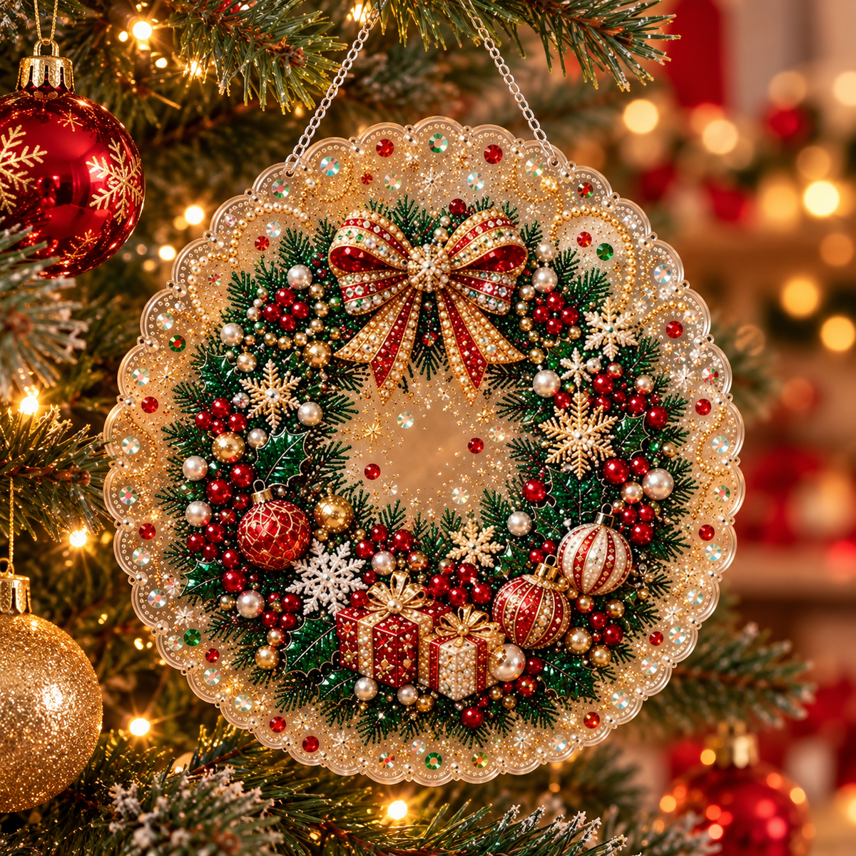 Glitzora | Kit de manualidades navideño de diamond painting, adorno de acrílico de 20 × 20 cm