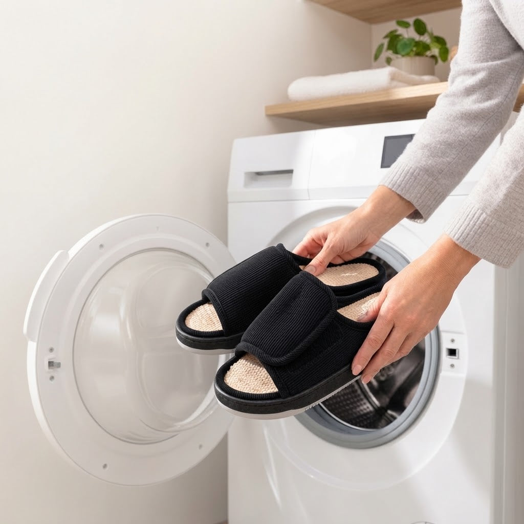 Cordino | Pantofole extra larghe in velluto a coste con chiusura in velcro e soletta imbottita