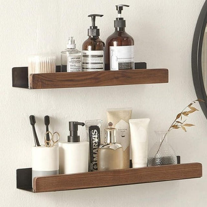 Tavoro | Estante de pared para baño sin taladrar, de madera maciza y autoadhesivo