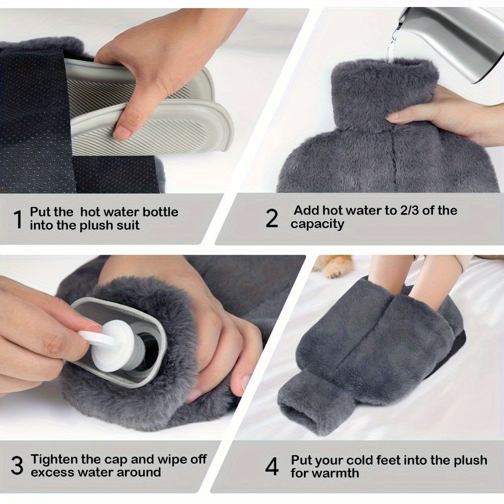 Pedova | Chauffe-pieds avec bouillotte de 2 litres et housse en peluche, pointure 36–42