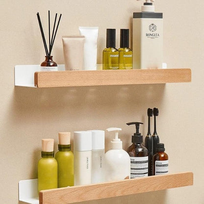 Tavoro | Estante de pared para baño sin taladrar, de madera maciza y autoadhesivo