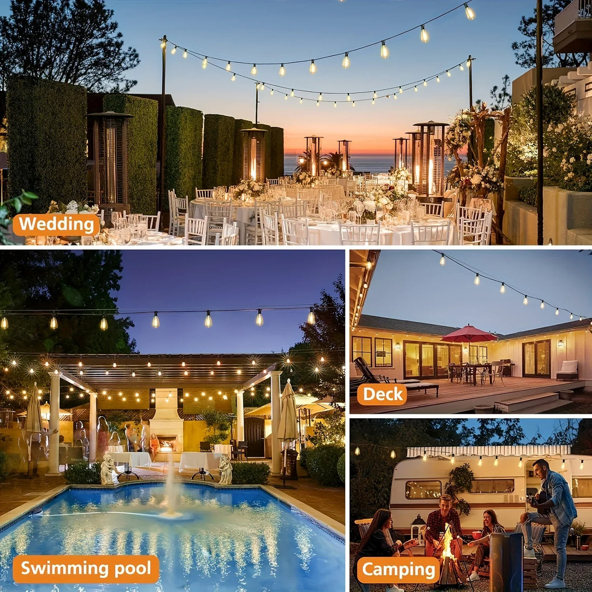Terrava | LED Außen-Lichterkette mit Glühbirnen, wasserdicht, bis 45 m