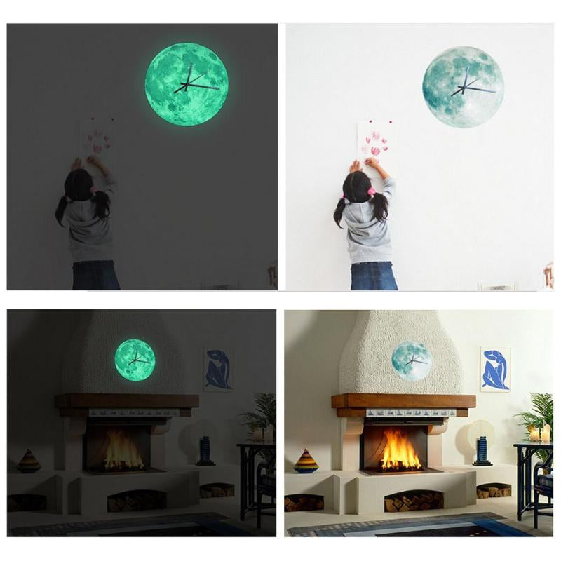 Lunaris Glow | Orologio da parete lunare luminoso al buio | Design da parete luminoso per giorno e notte