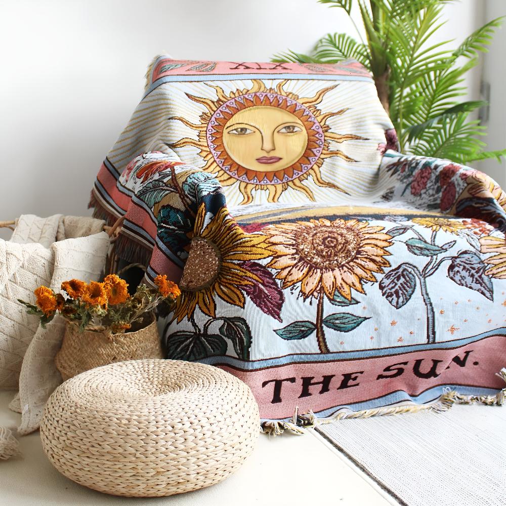 Arazzo da parete Boho Sole | Design Tarocchi | 130x160 cm | Mix di microfibra
