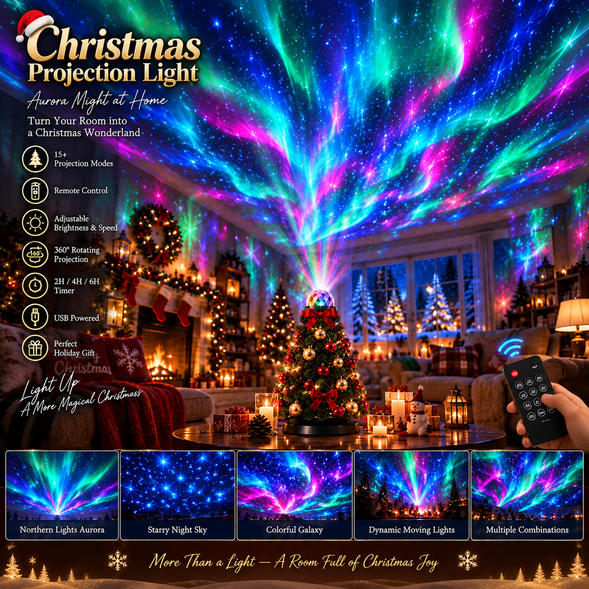Projora | LED Weihnachtsbeleuchtung Projektor mit 15+ Motiven und Fernbedienung