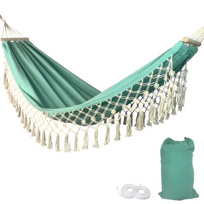 Amaca boho in cotone | Stabile con stecche di legno | Fino a 200 kg
