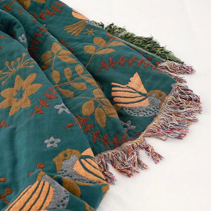 Scandinavian Reversible Blanket with Bird Motif – Stylish & Cozy