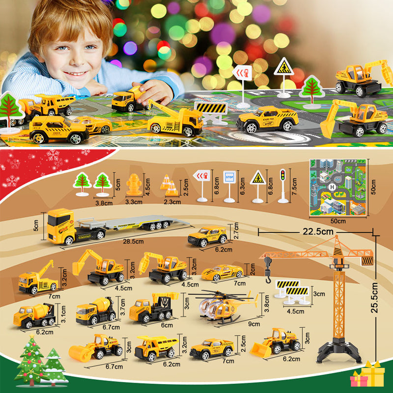 Kranoli | Adventskalender für Kinder mit Fahrzeugen, Kran und Spielbrett