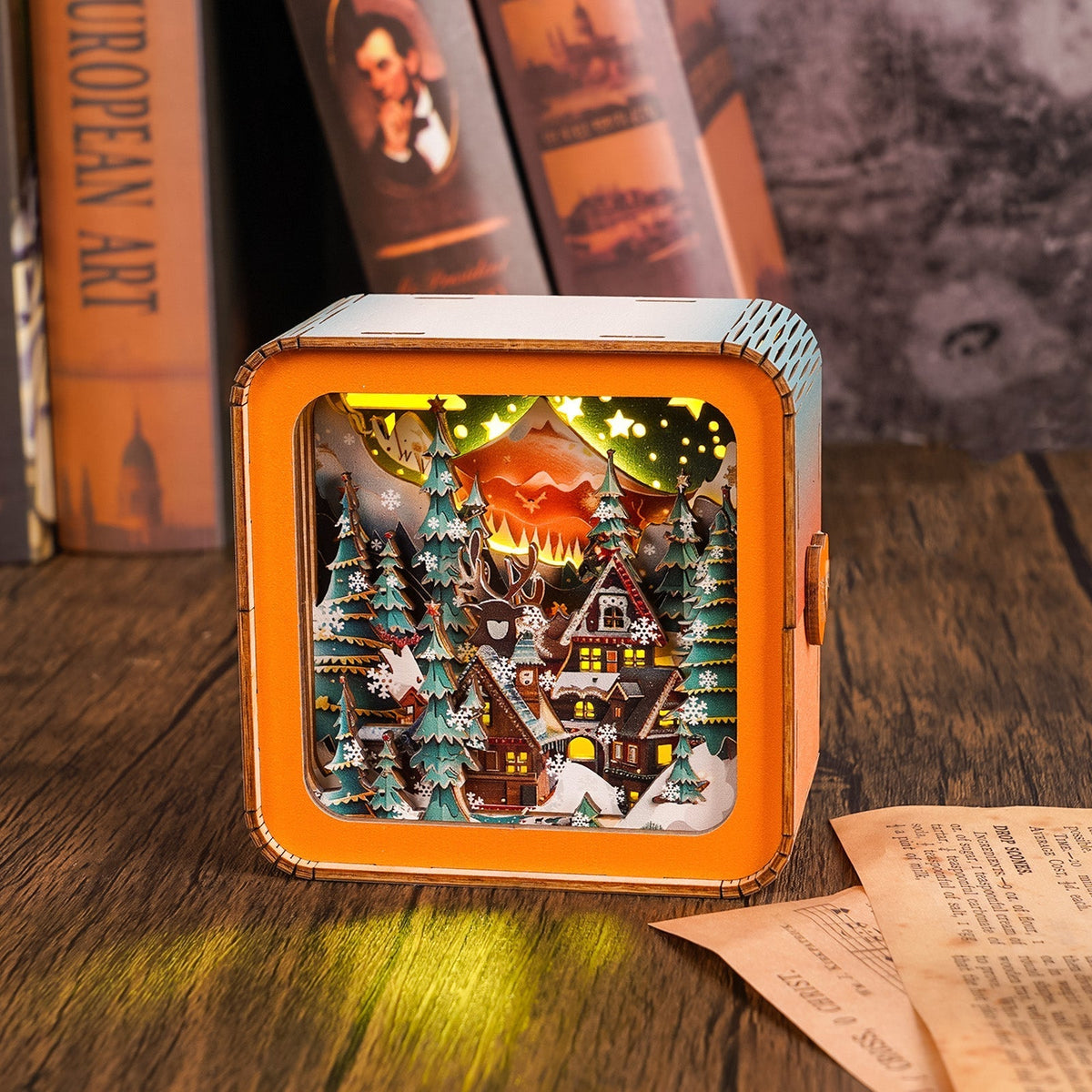 Hyggelo | 3D wooden house Christmas decoration, dimmable and rechargeable via USB-C
