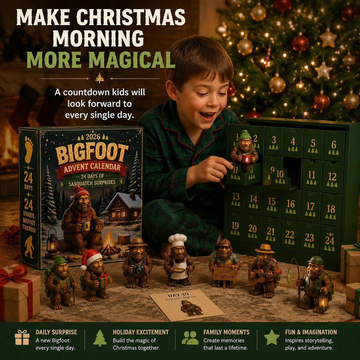 Bergolo | Advent Calendar with 24 Collectible Bigfoot Figures to Display
