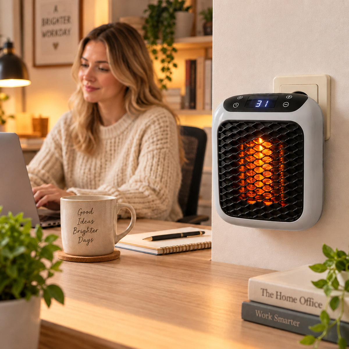 Warmelo | Radiateur soufflant sur prise 400 W, thermostat 15–32 °C et écran