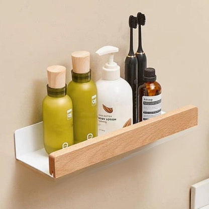 Tavoro | Estante de pared para baño sin taladrar, de madera maciza y autoadhesivo