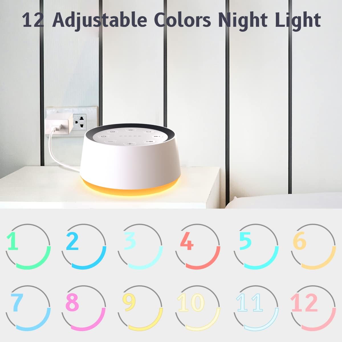 Somnelo | Macchina per rumore bianco con luce notturna, 30 suoni, 12 colori di luce e timer