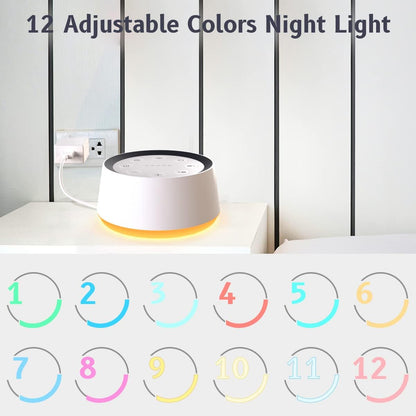 Somnelo | Macchina per rumore bianco con luce notturna, 30 suoni, 12 colori di luce e timer