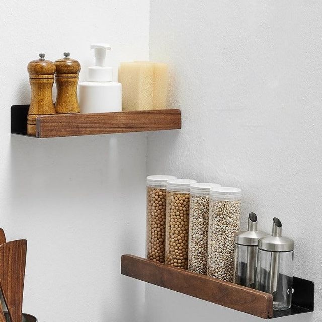 Tavoro | Estante de pared para baño sin taladrar, de madera maciza y autoadhesivo