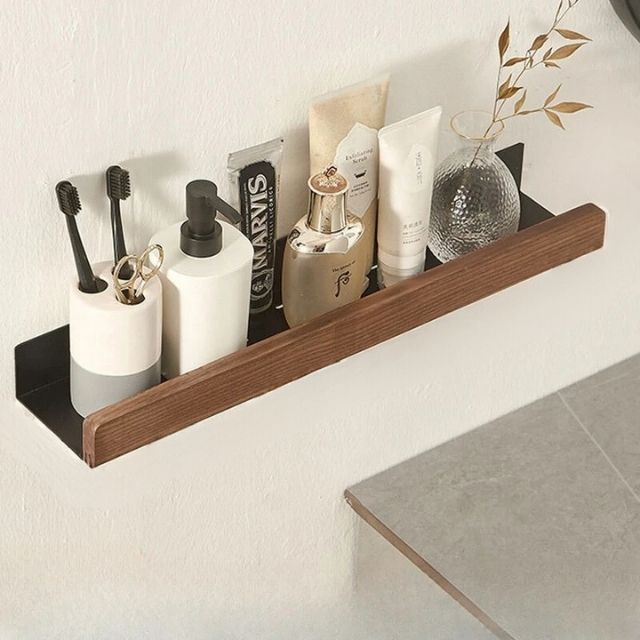 Tavoro | Estante de pared para baño sin taladrar, de madera maciza y autoadhesivo