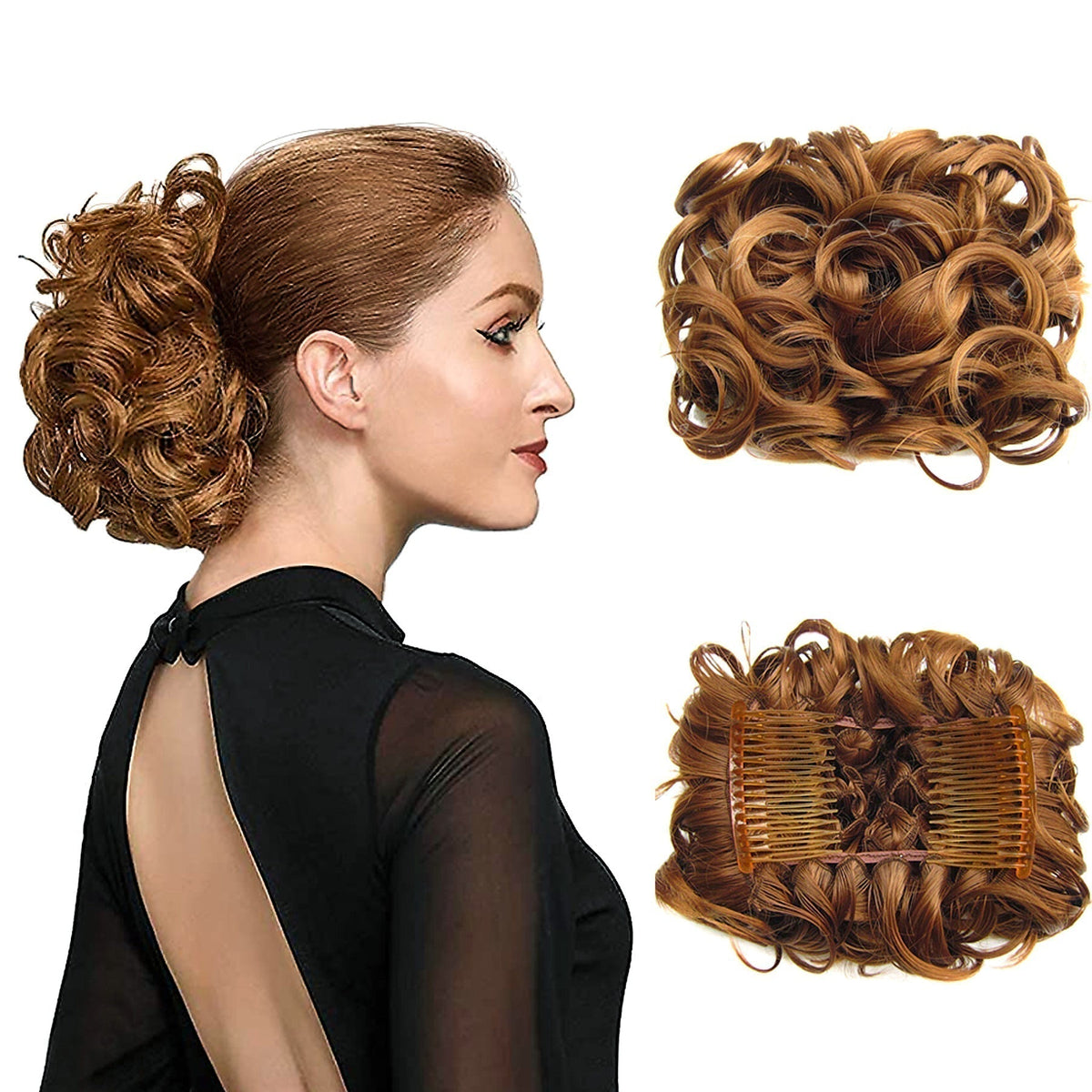Duttina | Lockiger Messy-Bun-Haarteil mit Gummiband, 2er-Set