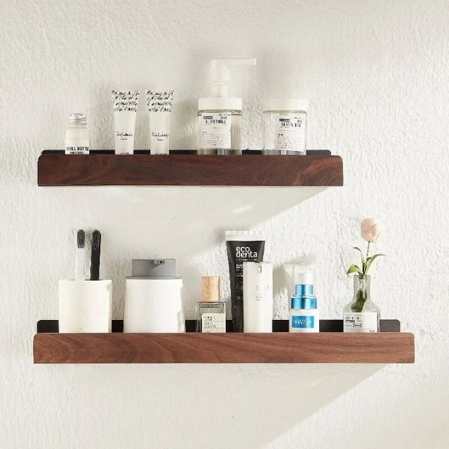 Tavoro | Estante de pared para baño sin taladrar, de madera maciza y autoadhesivo